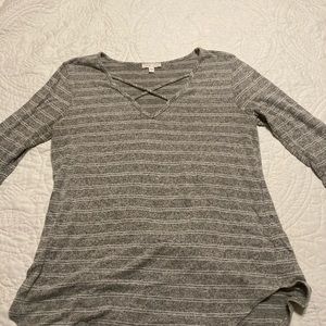 Grey Striped VNeck Shirt